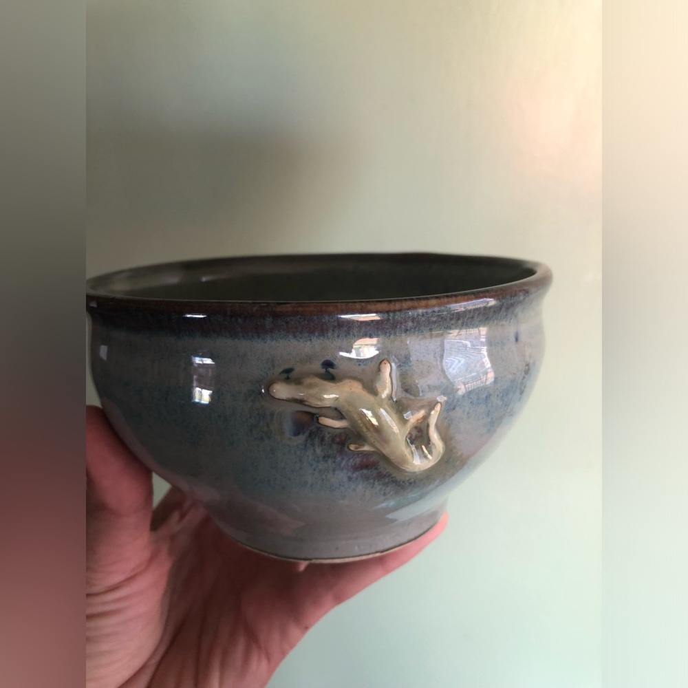 Studio Pottery Bowl Alligator Crocodile Hand Made Signed, Beach Tiki Cabin